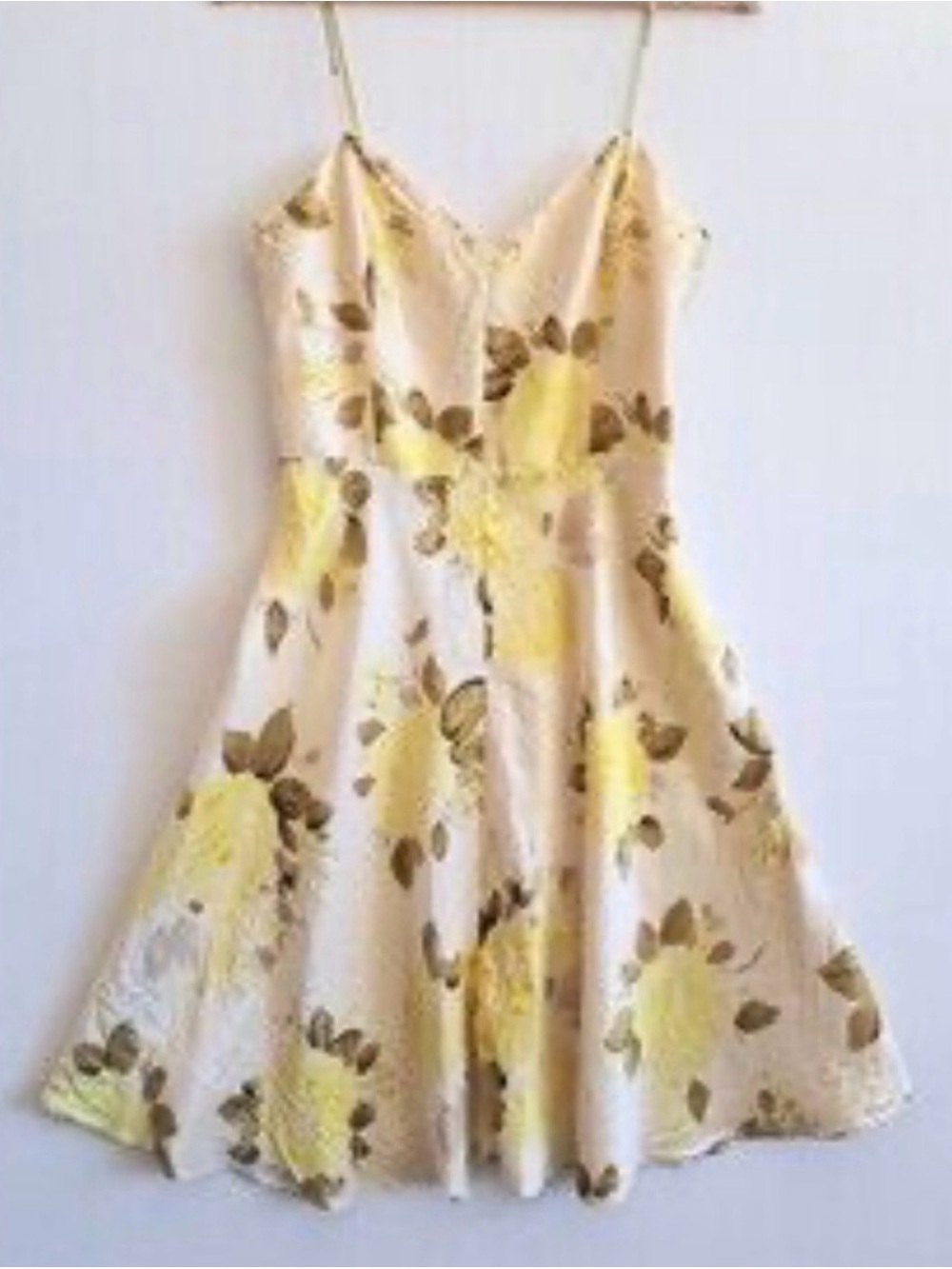 Banana Republic Women’s 100% Silk Dress Lined Midi Floral Yellow Size 4 Small S